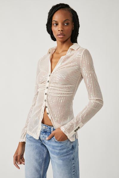 Free People Sequin Shirt Champagne Dreams
