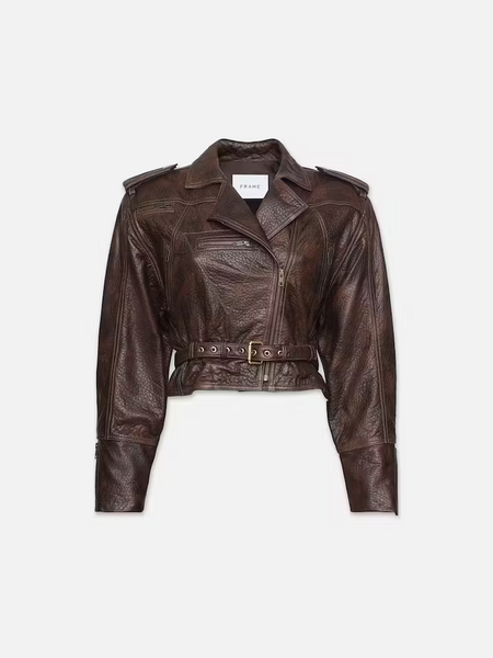Frame Strong Shoulder Leather Moto Jacket